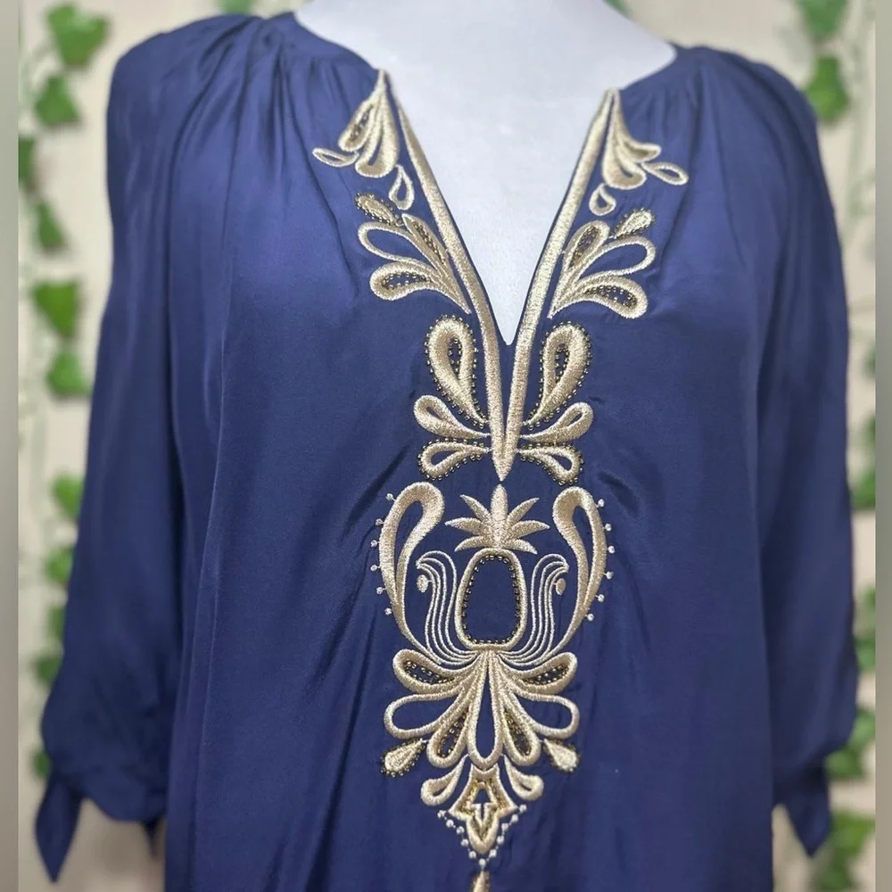 Lilly Pulitzer Bryce Top True Navy 100% Silk Size Small